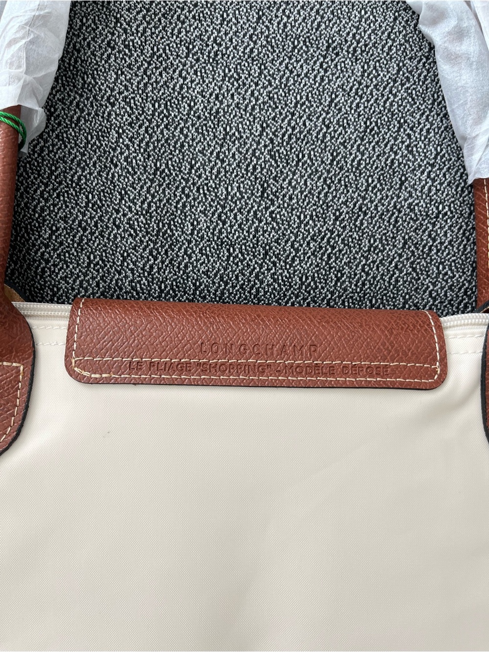 Longchamp Cream Tote with Brown Leather Handles - Picture 5 of 7